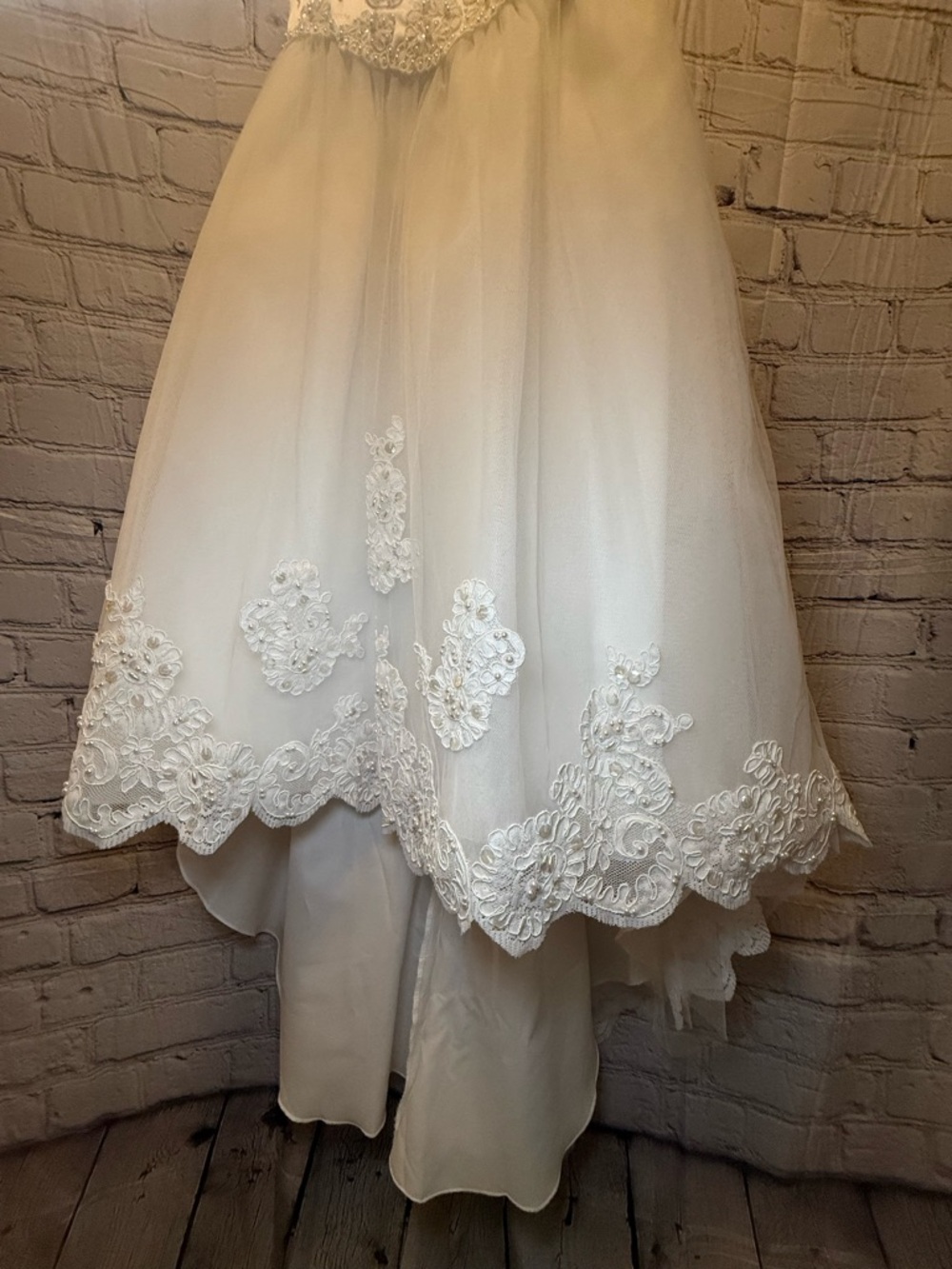 David's Bridal White Embroidered Tulle Flower Girl Dress - Picture 7 of 16